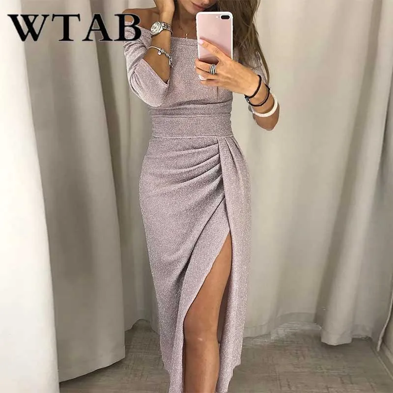 Женское платье с блестками WTAB vestidos рождественское зимнее открытыми плечами