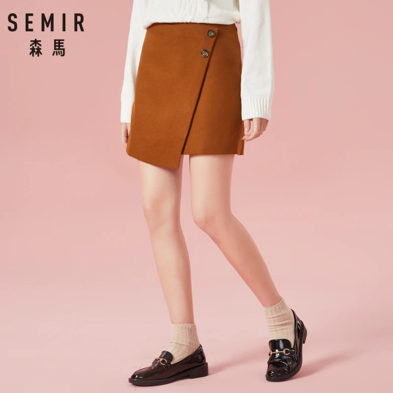 Женская короткая юбка с запахом SEMIR из мягкой шерстяной ткани застежкой спереди и