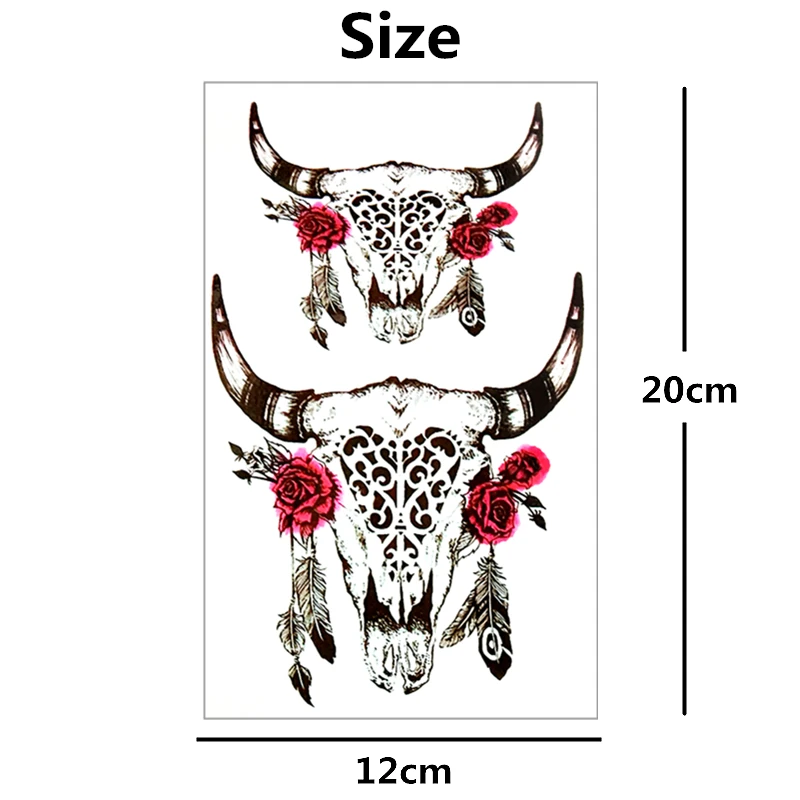 SHNAPIGN Мексиканская голова быка Временный тату боди арт флеш наклейки 12*20 см