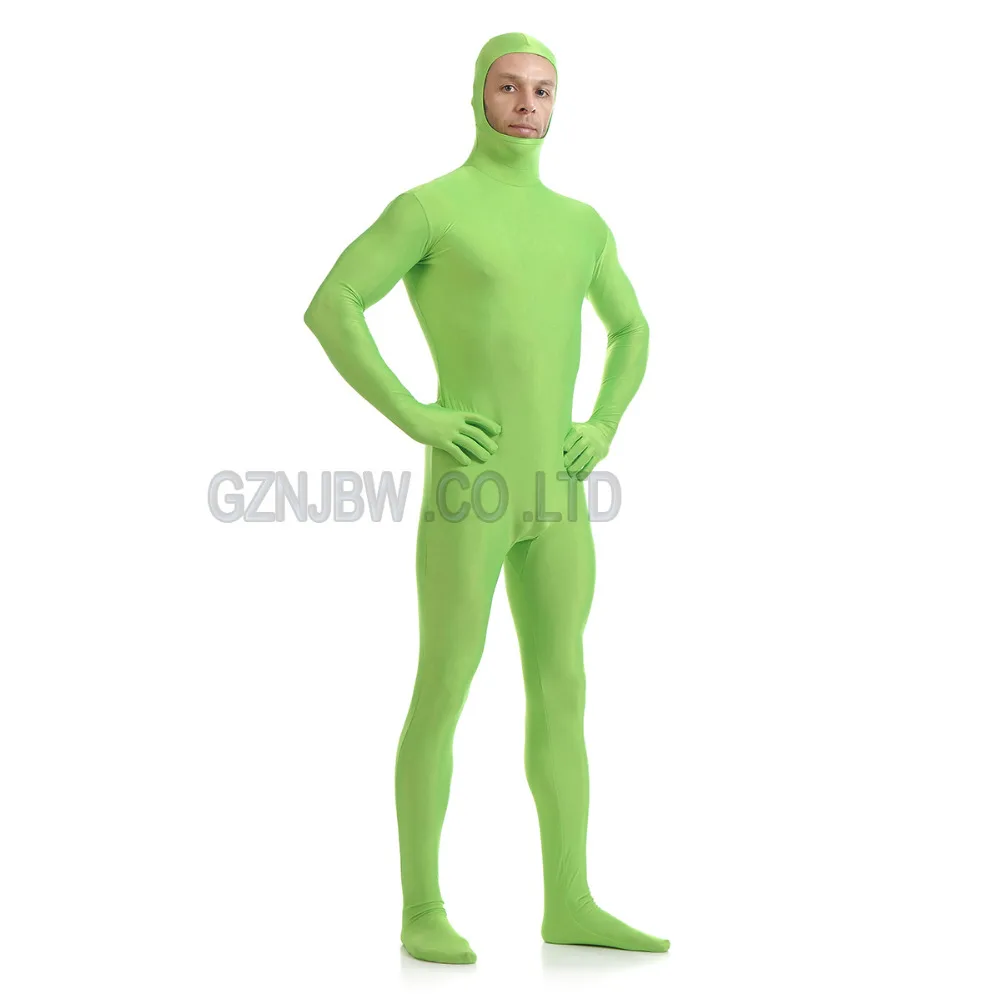 Взрослый мужской костюм из спандекса без лица трава зеленая яркая кожа Zentai