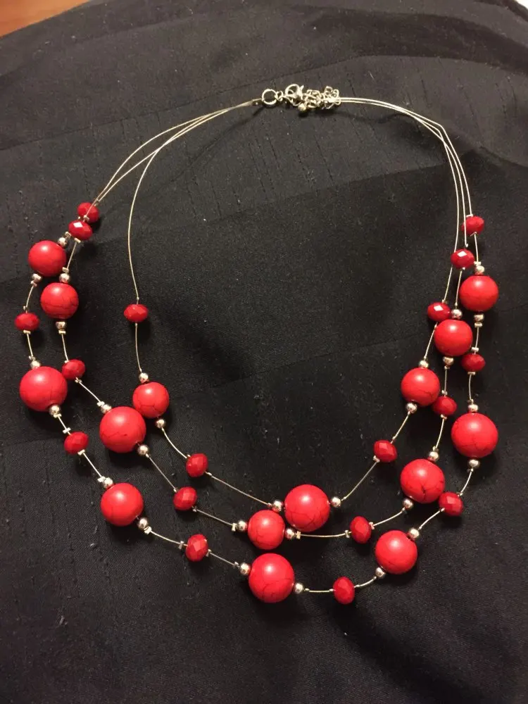 Женское многослойное ожерелье с красным натуральным камнем|fashion necklace|necklace