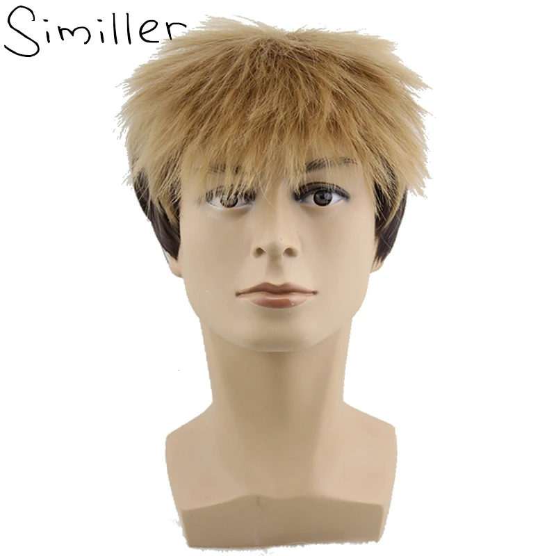 Мужской короткий пушистый парик Similler из синтетических волос натуральный черный