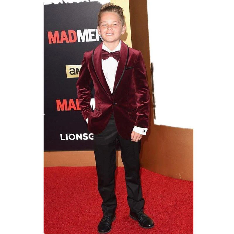 Темно-красные детские бархатные строгие смокинги