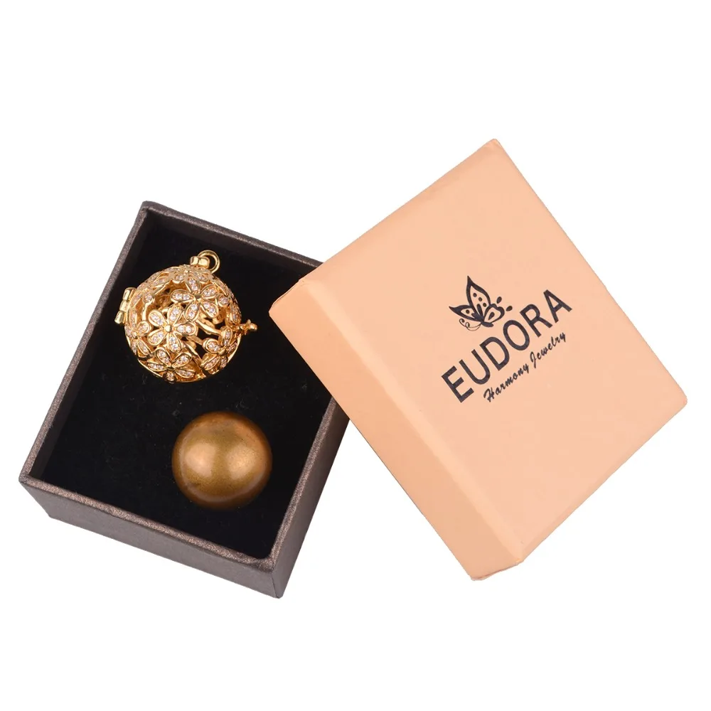 

Eudora 20mm Harmony Ball Pendant Necklace Gold Flower CZ Cage Locket Ball Pendant Baby & Mother Mexcain Bola Maternity jewelry