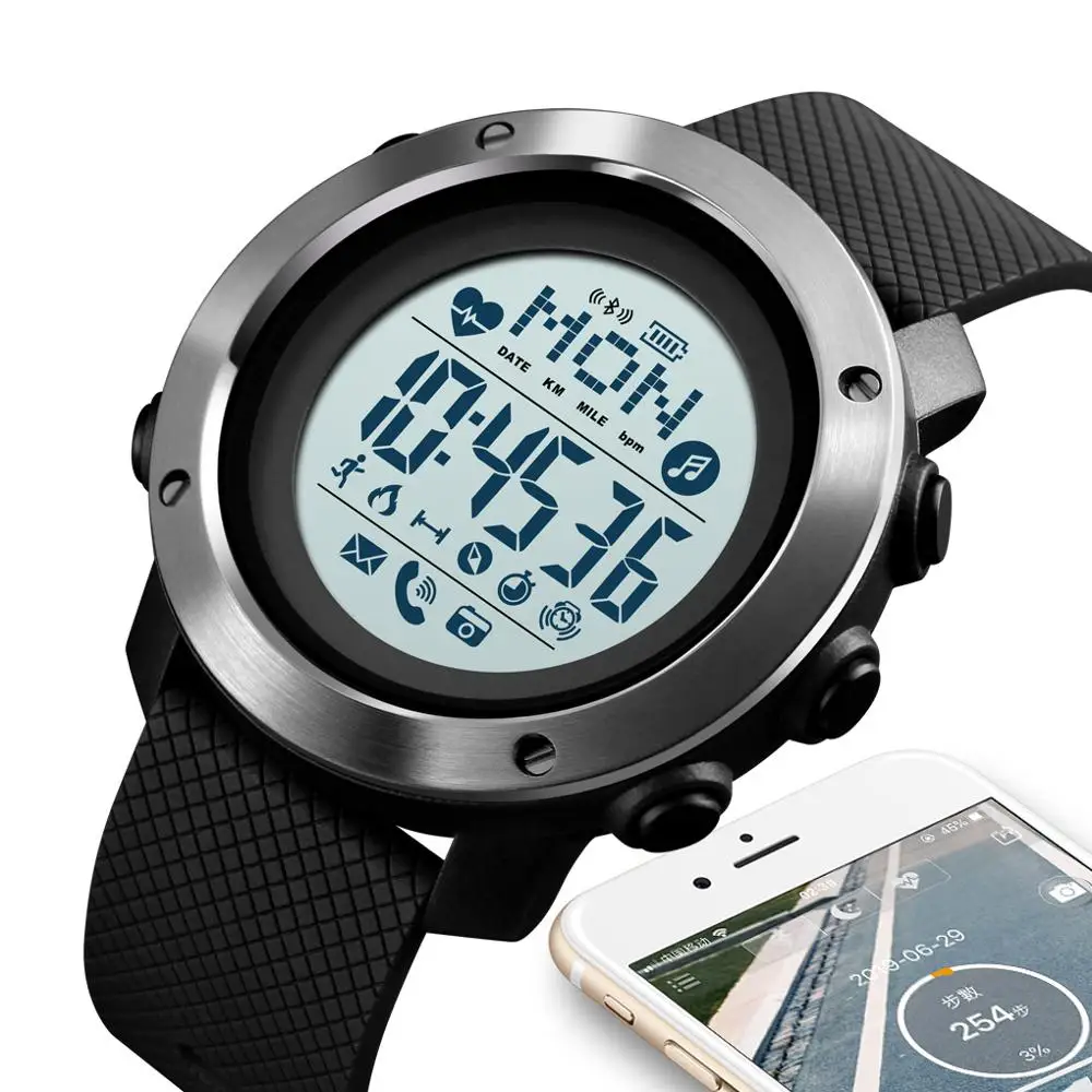 SKMEI Outdoor Sports Watches Fashion Compass Digital Watch Men Bluetooth Heart Rate Fitness Wristwatches relogio Masculino