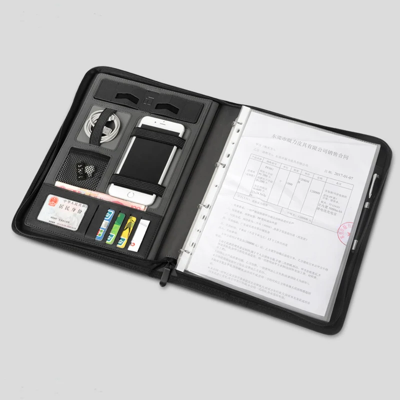 А4 молния Бизнес кожаная сумка менеджера для документов padfolio портфель с кольцом