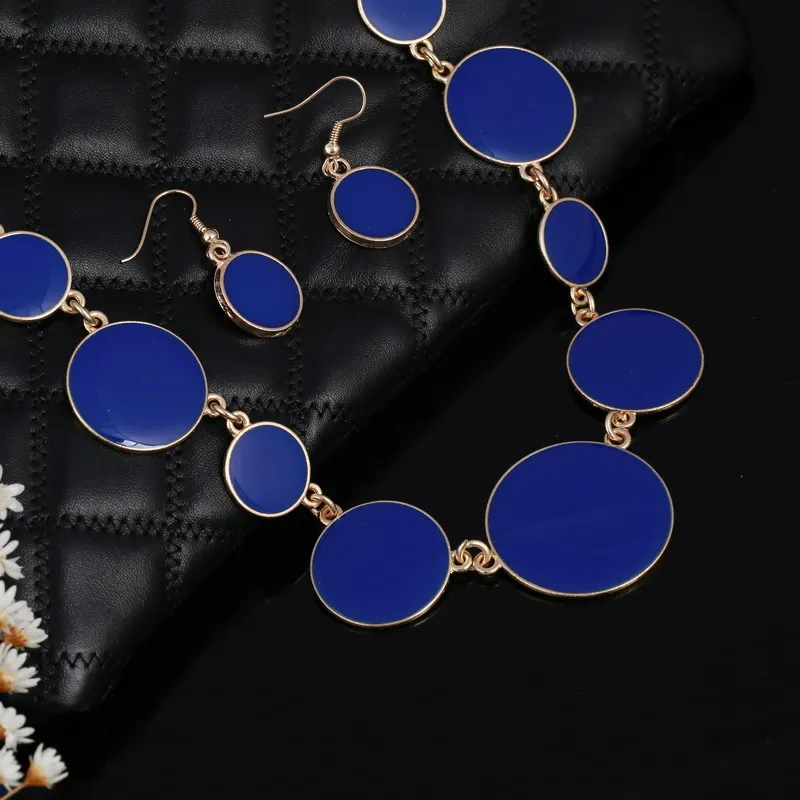Изящный темно синий набор украшений для женщин позолоченная цепочка ожерелье 2