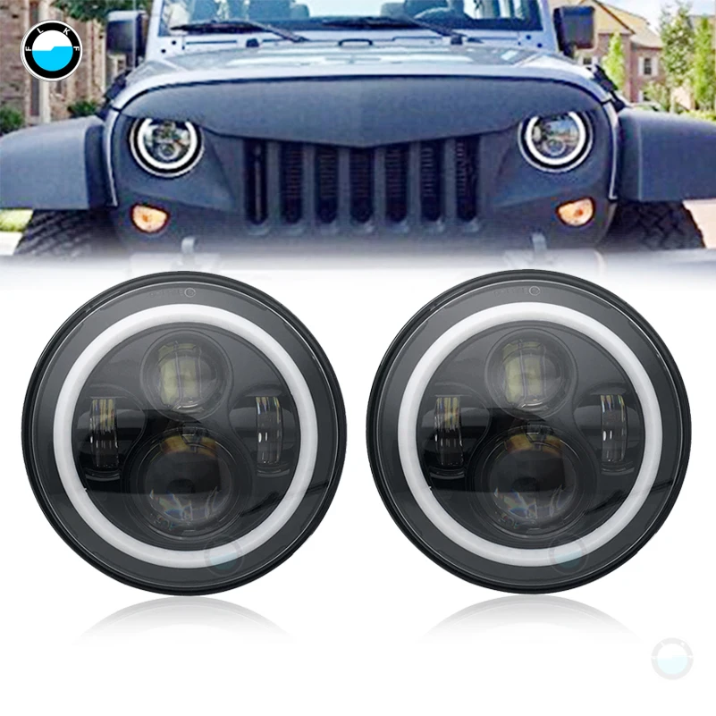 

7inch Round Led Headlight High Low Beam Light Halo Angle Eyes DRL Headlamp 7'' Led Headlight H4 H13 for Jeep Lada Niva 4x4.