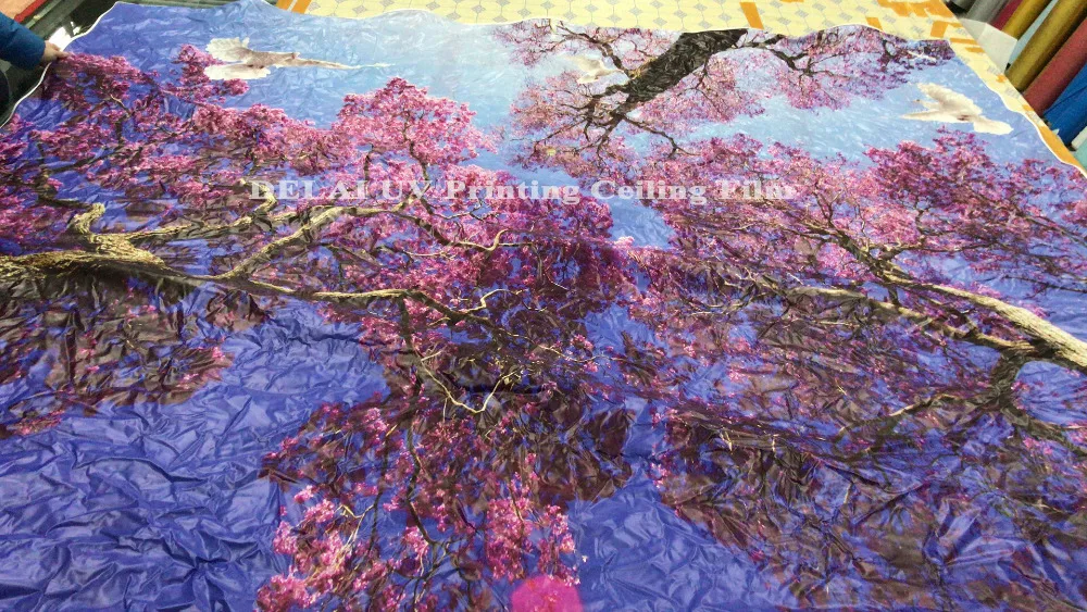 Бесплатная доставка Sakura Дерево Печать ПВХ Натяжная потолочная пленка для