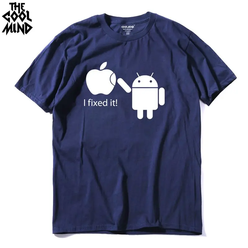 COOLMIND FU0116A, хлопковые мужские футболки, Android Robot, Мужская футболка, Apple Humor Logo, с принтом, забавная футболка, короткий рукав, футболки