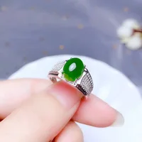 Natural Hetian Jasper Crystal Ring For Women Lady Men Luck Healing Gift 10x8mm Beads Green Gemstone Adjustable Jewelry AAAAA