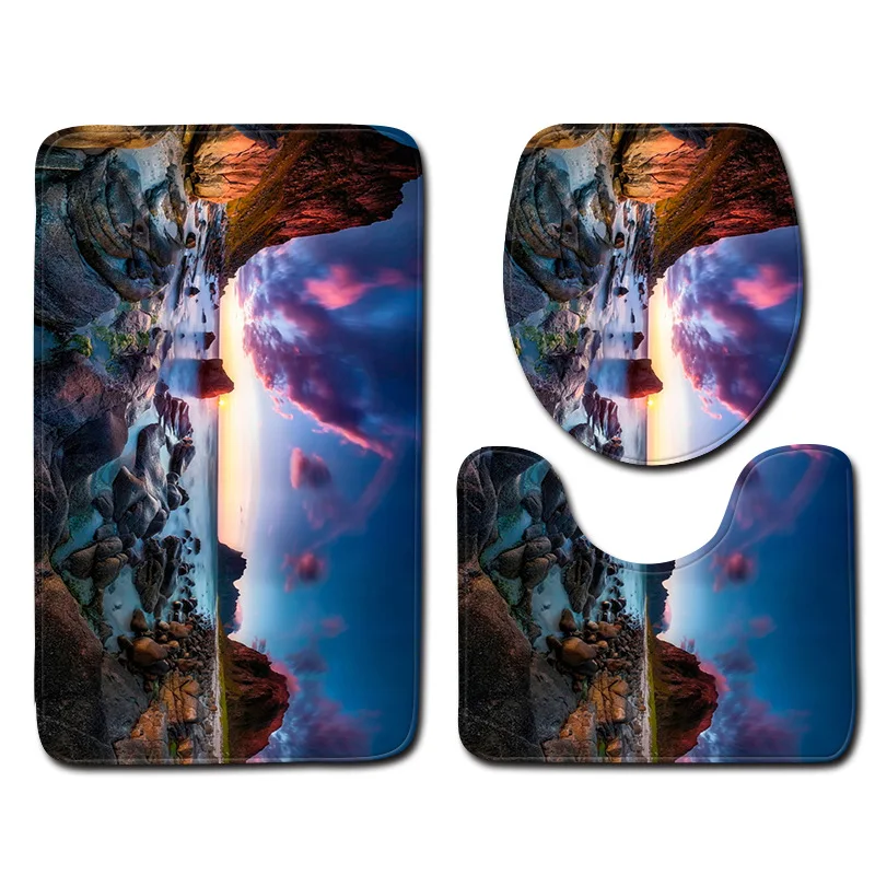 Zeegle 3pcs Bathroom Mat Set Landscape Pattern Bath Anti-slip Floor Mats Microfiber Toilet and Rug Sets | Дом и сад