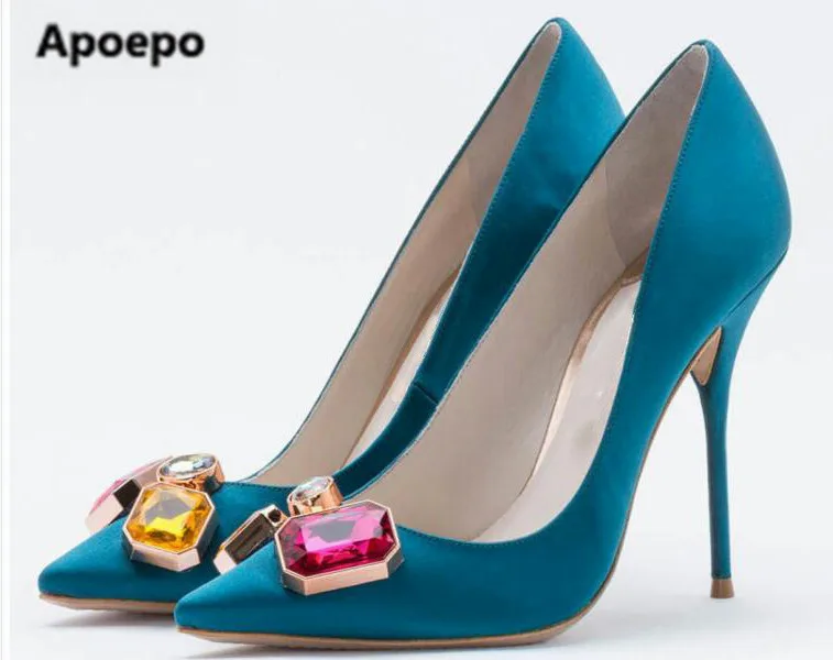 

women pumps fashion sexy high heels shoes crystal shallow pumps shoes red green blue party shoes big size 43 show shoes