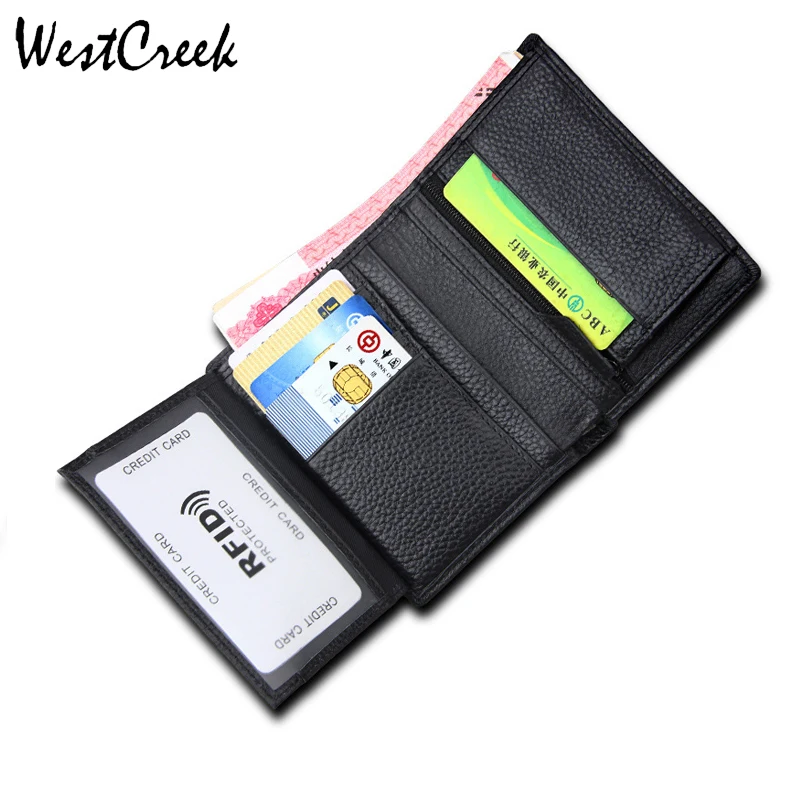 

WESTCREEK Brand Genuine Leather High Quality Simple Men Wallets Casual Anti RFID Theft Brush Short Wallet Designer
