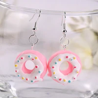 1pair women drop earrings flatback resin donuts charms fashion jewelry colorful fake food dangle earrings