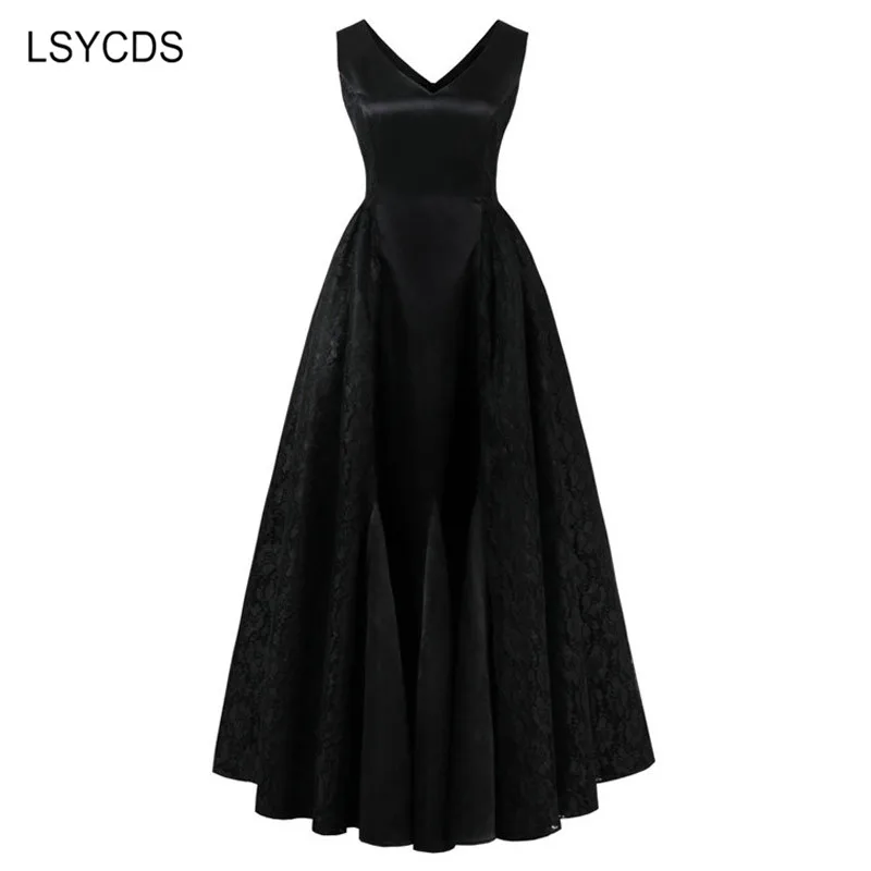 LSYCDS черное элегантное Макси платье для женщин без рукавов сексуальное с