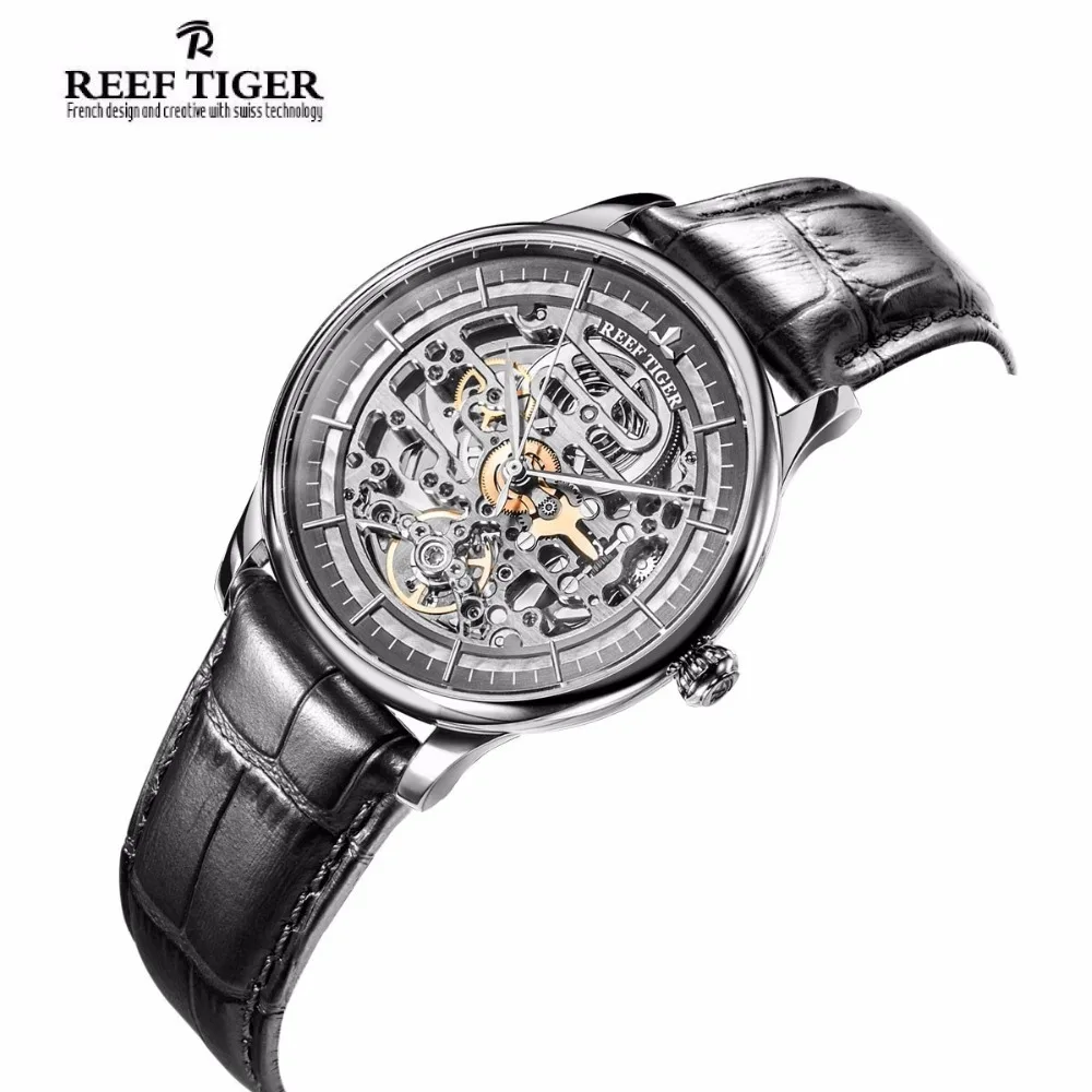 Риф Тигр Роскошные брендовые Дизайнерские мужские часы с скелетом Reloj Hombre