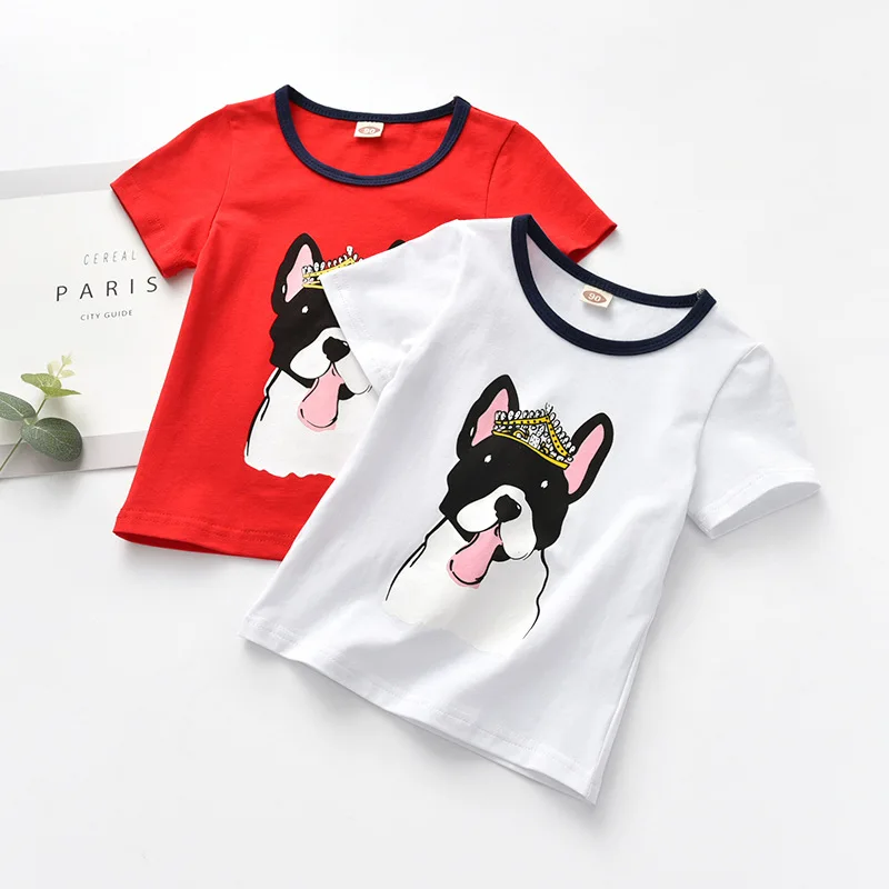 

2018 Baby Girls Summer T-shirt Cartoon Crown Dog Short Sleeved Cotton Shirts Tees Kids Girl Clothes
