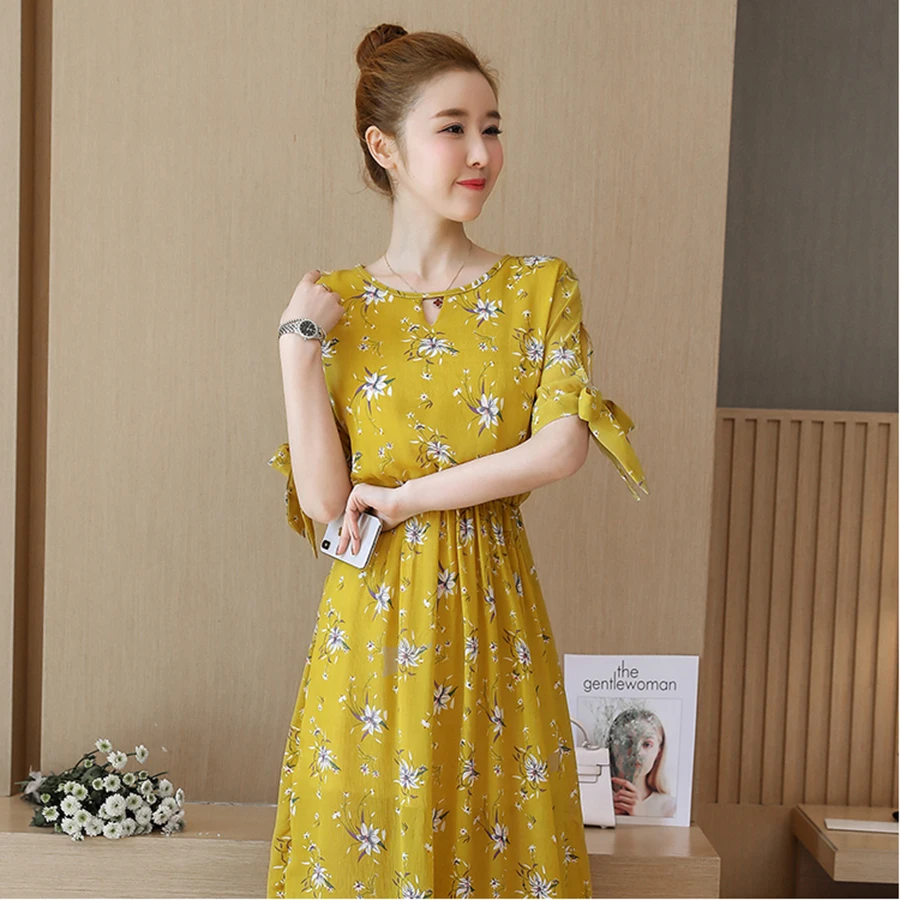 2019 новый корейский Винтаж сарафан Boho Лето Плюс Размеры цветочный шифоновое