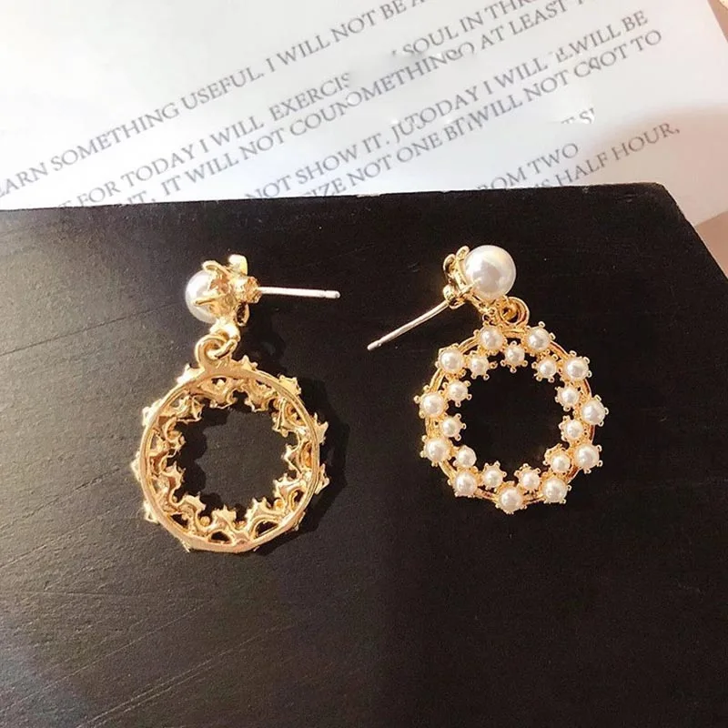 Luxury Baroque Pearl Earrings Gold Cute Small Round Loop Drop Earring for Women Wedding Earings Fashion Jewelry 2019 | Украшения и