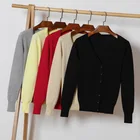 Женский трикотажный кардиган с V-образным вырезом и длинным рукавом