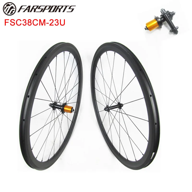 

18 months warranty Chinese carbon wheelsets 38mm 23mm clincher rims high TG braking track 4 degree design 700C wheelsets 1360g