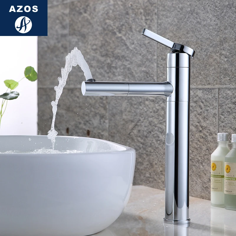 Azos Basin faucet Pull-out Wash Brass Chrome Cold and Hot Switch Rotatable Bathroom Above Counter Bathhouse Round CL | Обустройство