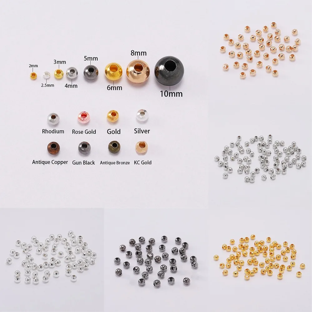 

30-300Pcs Gold Color Metal Beads Smooth Ball Spacer Beads Supplies for Jewelry Making Accessories DIY Jewelry Findings