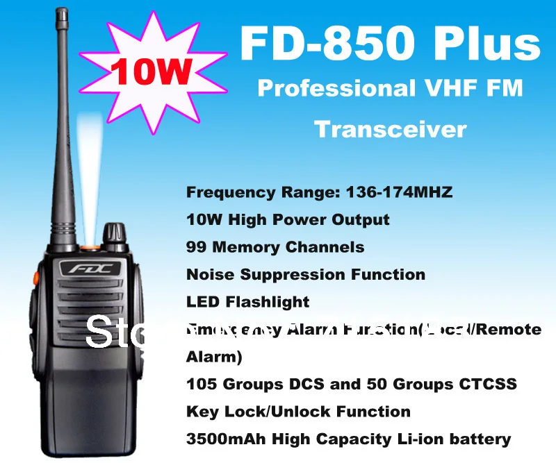 10W walkie talkie High Output Power FD-850 Plus 10Watt VHF 136-174MHz Professional FM Transceiver
