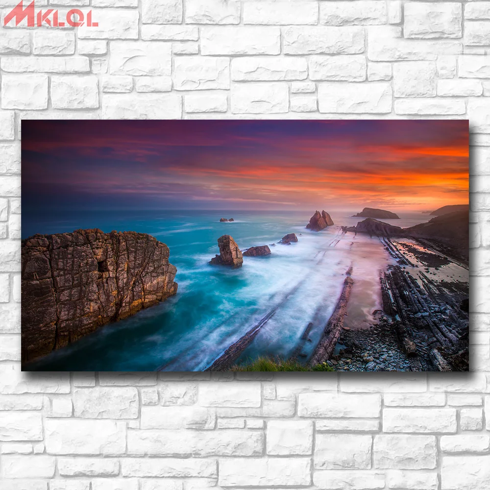 

Wxkoil Reef beach under the sunset Wall Art Canvas Painting For Living Room Home Decoration Oil Painting On Canvas Wall Painting