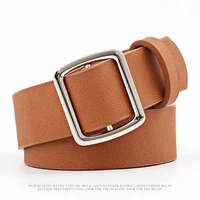 elegant women pu leather belt alloy smooth buckle belt new style ladies retro simple wild square buckle popular female belt