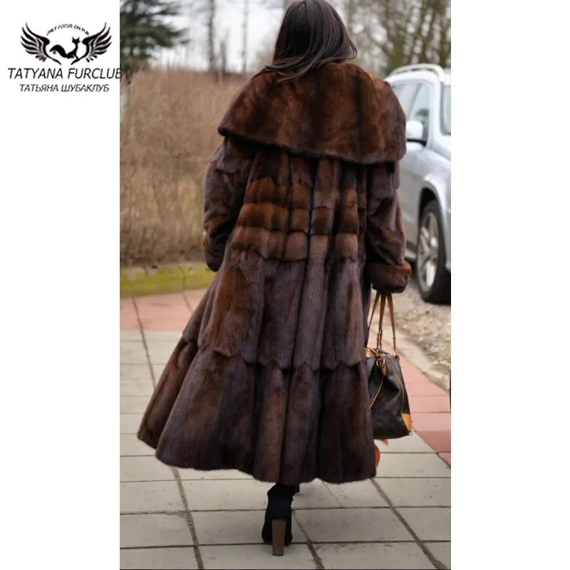 120cm Long Natural Mink Fur Coats Women Fashion Outwear Whole Skin Real Mink Fur Coat Luxury Woman Winter 2022 New Fur Overcoats