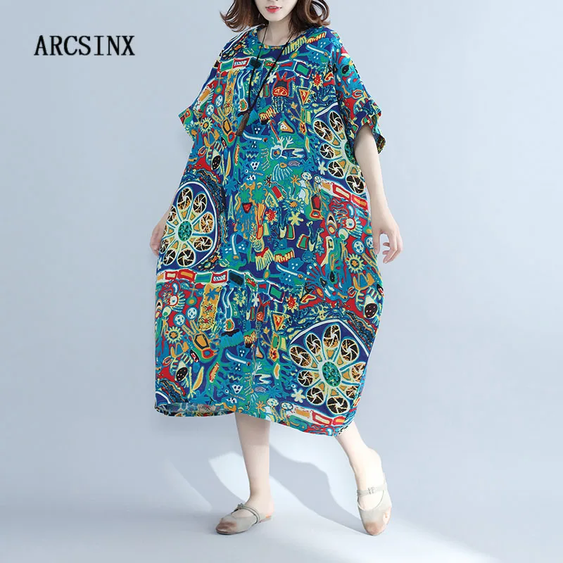 ARCSINX Kawaii женское платье плюс размер 10XL 9XL 8XL 7XL мультфильм милый Принт платья для женщин 4XL 5XL 6XL летнее платье для женщин