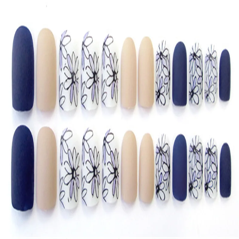 

24pcs high quality fashion new printing short matte feel frosted fake nail patch DIY nail jewelry decorative accessories tools