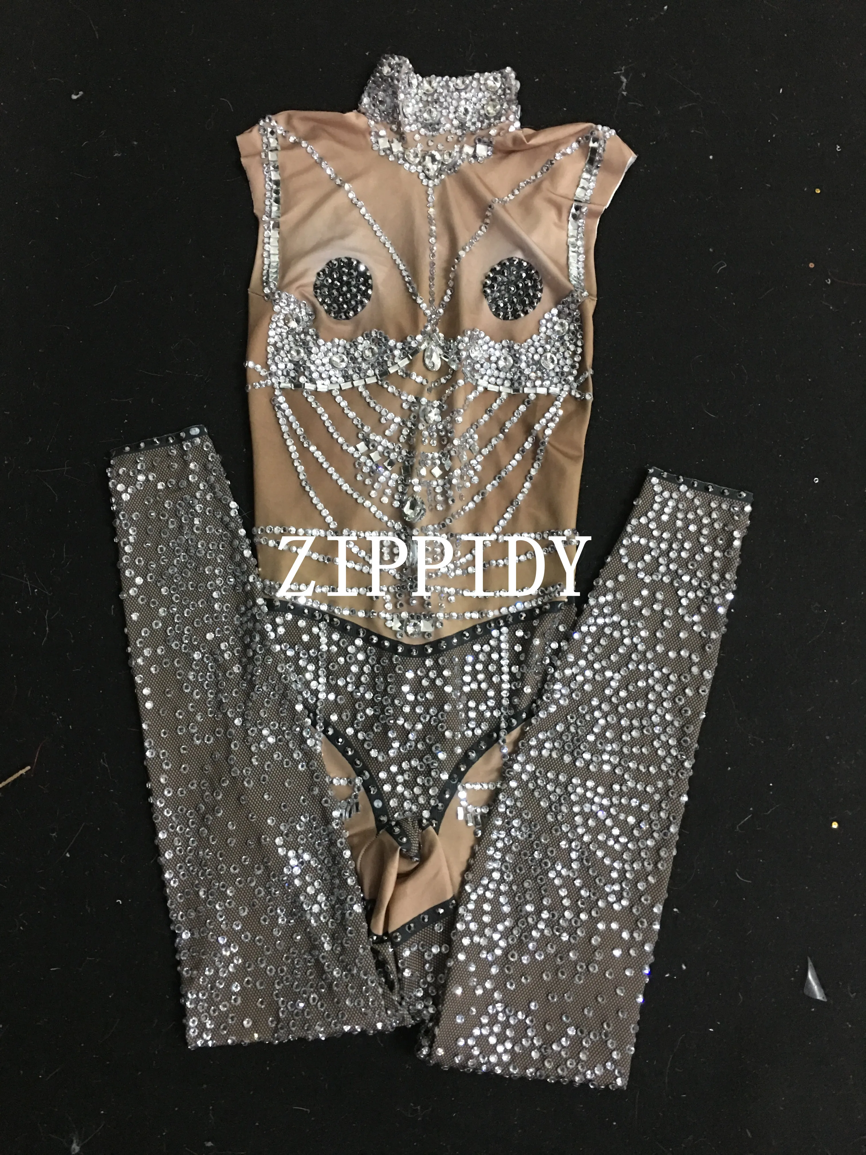 Красный Печатных Стразы сексуальный комбинезон с длинным рукавом боди Женский