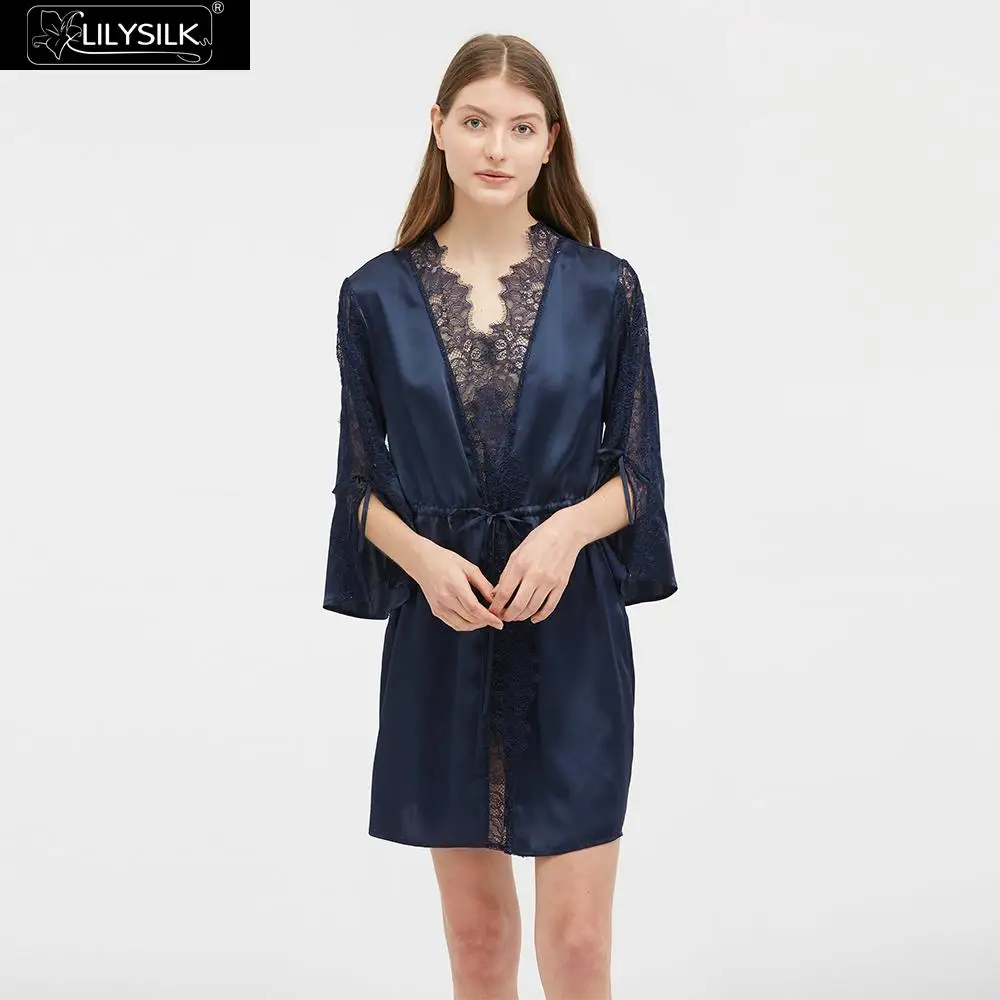 LilySilk Silk Robe 22 мм кружевное кимоно сексуальное роскошное новая женская одежда