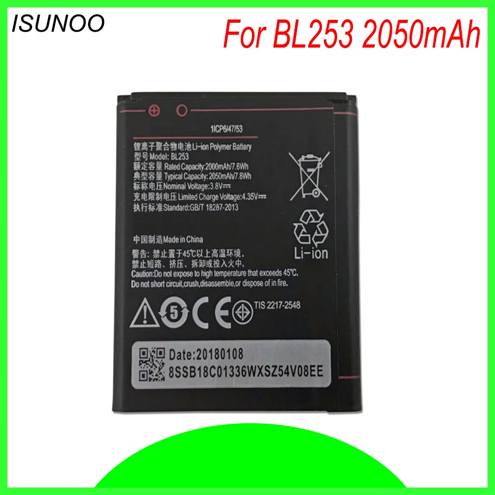 Аккумулятор ISUNOO 2050 мАч BL253 BL 253 для Lenovo A2010 A2580 A2860 A 2010|Аккумуляторы мобильных