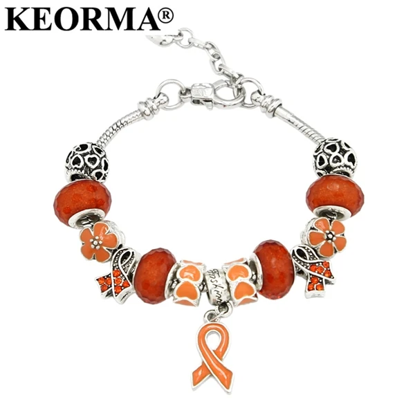 orange Keorma Рак молочной железы осведомленности розовая лента кулон сердце змея цепи регулируемый браслет и Браслеты Для женщин подарок на день матери - Окраска металла: orange