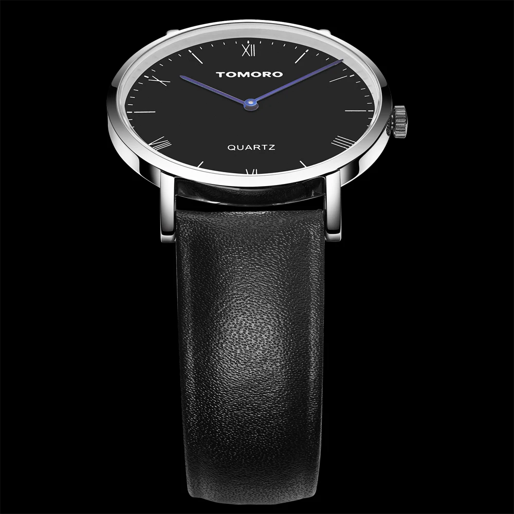 TOMORO супер тонкие минималистичные повседневные часы из натуральной кожи