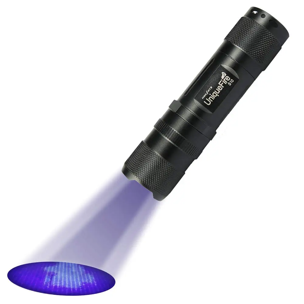 

UniqueFire UV 365NM Ultraviolet Flashlight LED Handheld Black light Detecting Fake Money, Scorpions,Pet Urine, Bed Bugs,Oil Leak