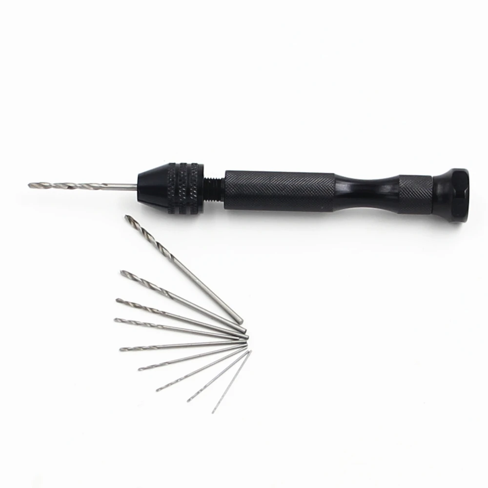 

Mini Micro Aluminum Hand twisted Tool Drill Bit With Keyless Chuck +10x Twist Drills DIY Wood Rotary Tools