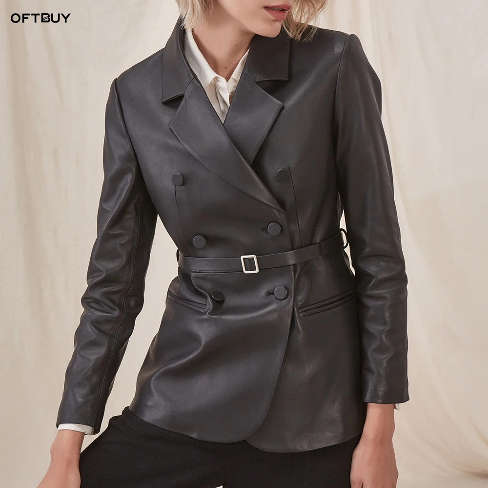 Женская двубортная куртка бомбер OFTBUY черная короткая мотоциклетная из