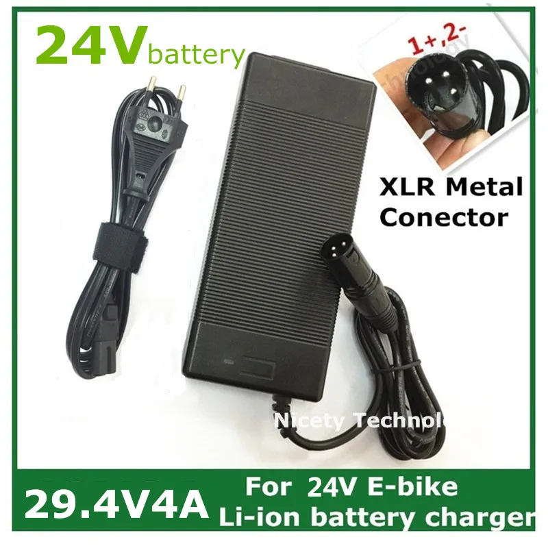 24V E bike battery charger 29.4V4A out put li-ion battery charger  7 Series  25.2V 25.9V lithium battery charger XLR connector