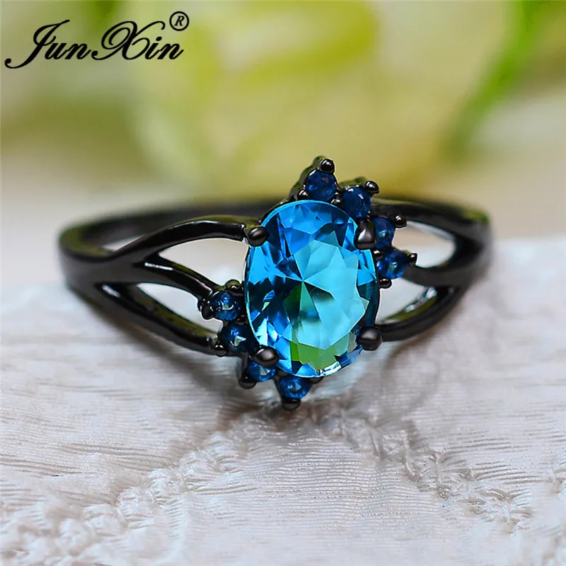 ROXI минималистский Aqua синий Кристалл Овальный Камень Кольца для женщин кольцо из