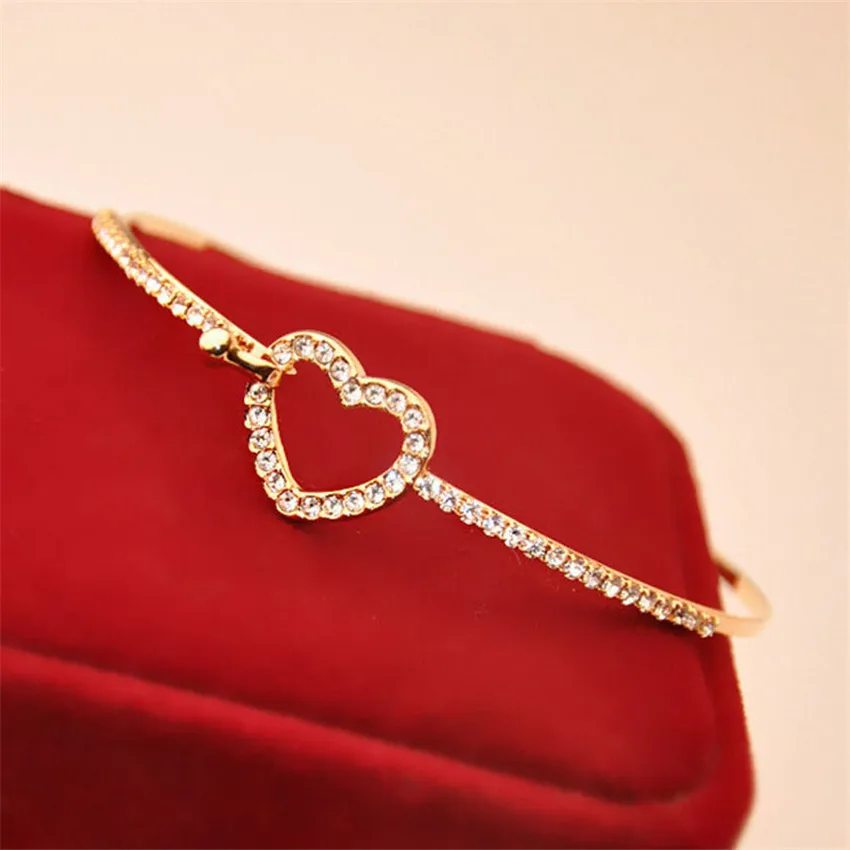 Новинка 2019 Очаровательные золотые стразы Любовь Сердце браслет манжета