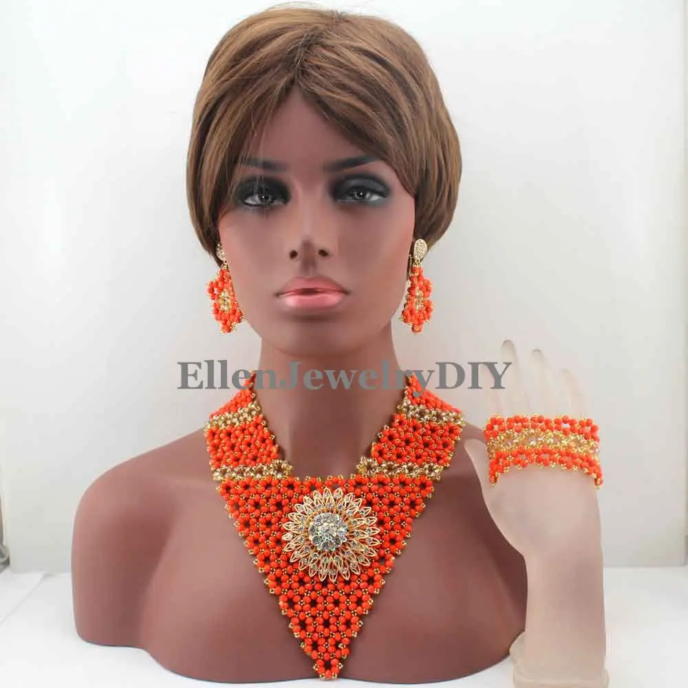 

New Latest Fashion Orange Indian Bridal Women Jewelry Set Statement Indian Necklace Set for Wedding Free shipping W13512