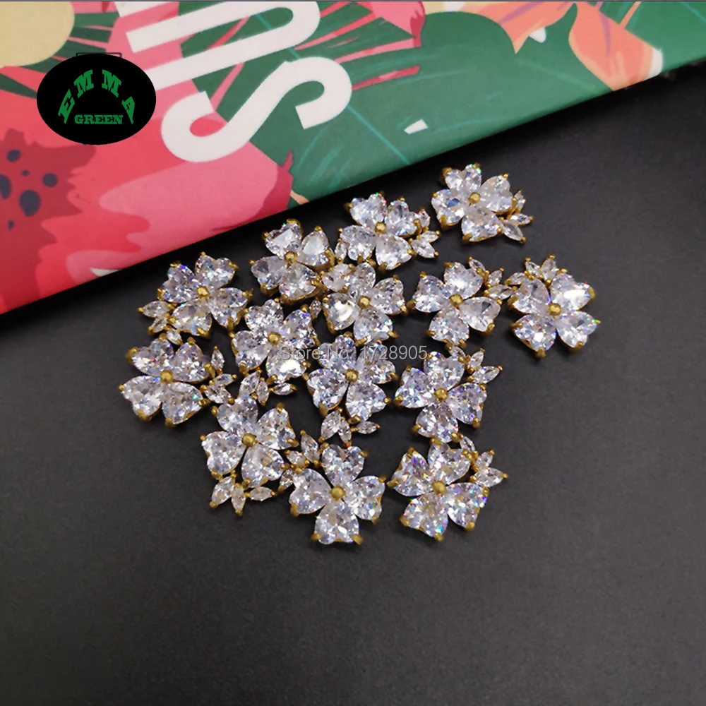 Clover Zircon Charm Pendant Flatback flower Crystal Zircons Brass Earrings Charm DIY Jewelry Making Findings 10 pcs 14.2 mm