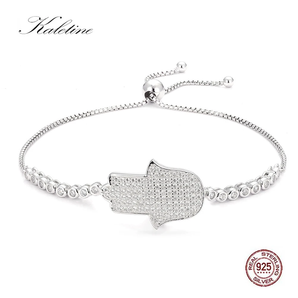 Kaletine 925 Sterling Silver Tennis Bracelet Lucky Hand Hamsa Women Fatima Crystal Gift For Gilr Men Jewelry Wedding | Украшения и