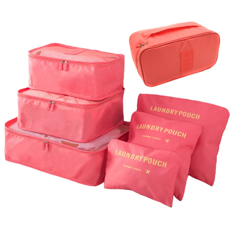 Watermelon red Сумка органайзер для путешествий Сумка Набор Одежды Органайзер сумки сумка чемодан домашний шкаф сумки для хранения мешок для белья и бюстгальтеров 7 шт./компл - Цвет: Watermelon red