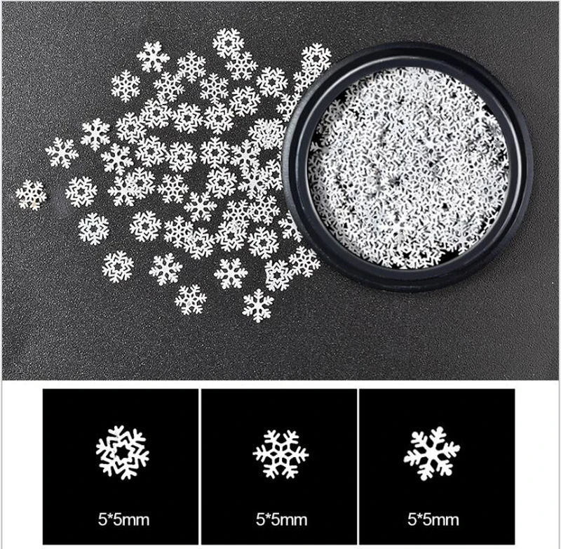 1 коробка для дизайна ногтей белая Снежинка 3 размера Блестки Merry Christmas Металл Flakies